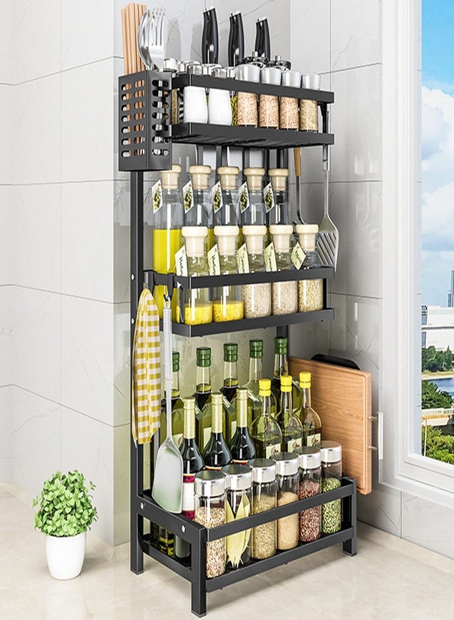 سمارت سيفر منظم توابل ذكي بثلاث طبقات، رف تخزين توابل للمطبخ، رف سطح المطبخ بتصميم متدرج، منظم توابل وخطافات، حامل أدوات، حامل لوح تقطيع، رف ثلاثي الطبقات - Image 2